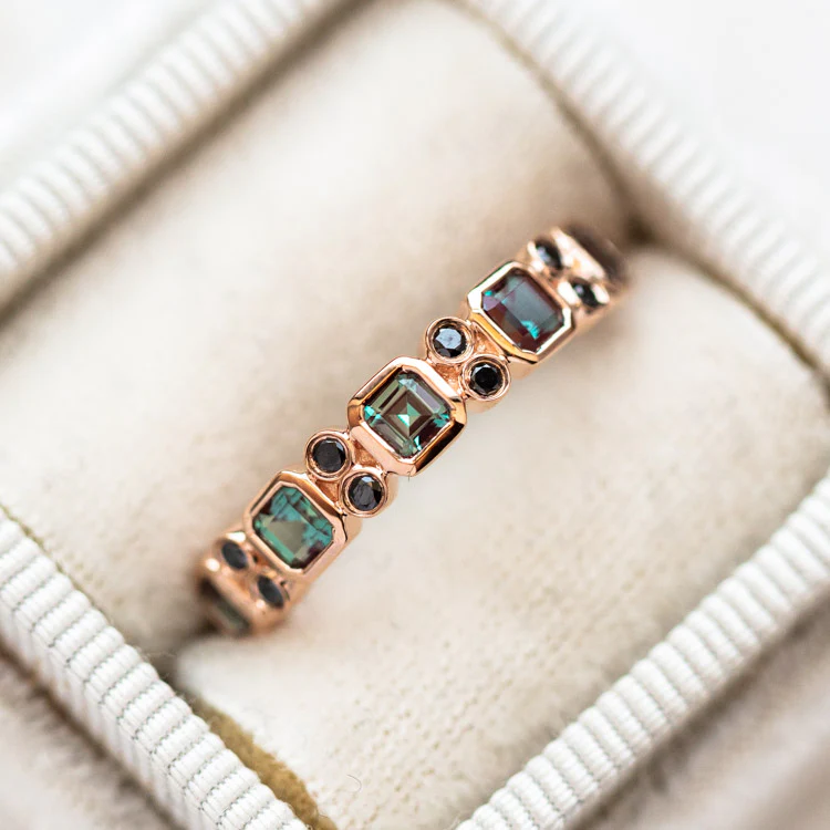 9kt Rose Gold Alexandrite & Black Diamond Juniper Ring - Image 6