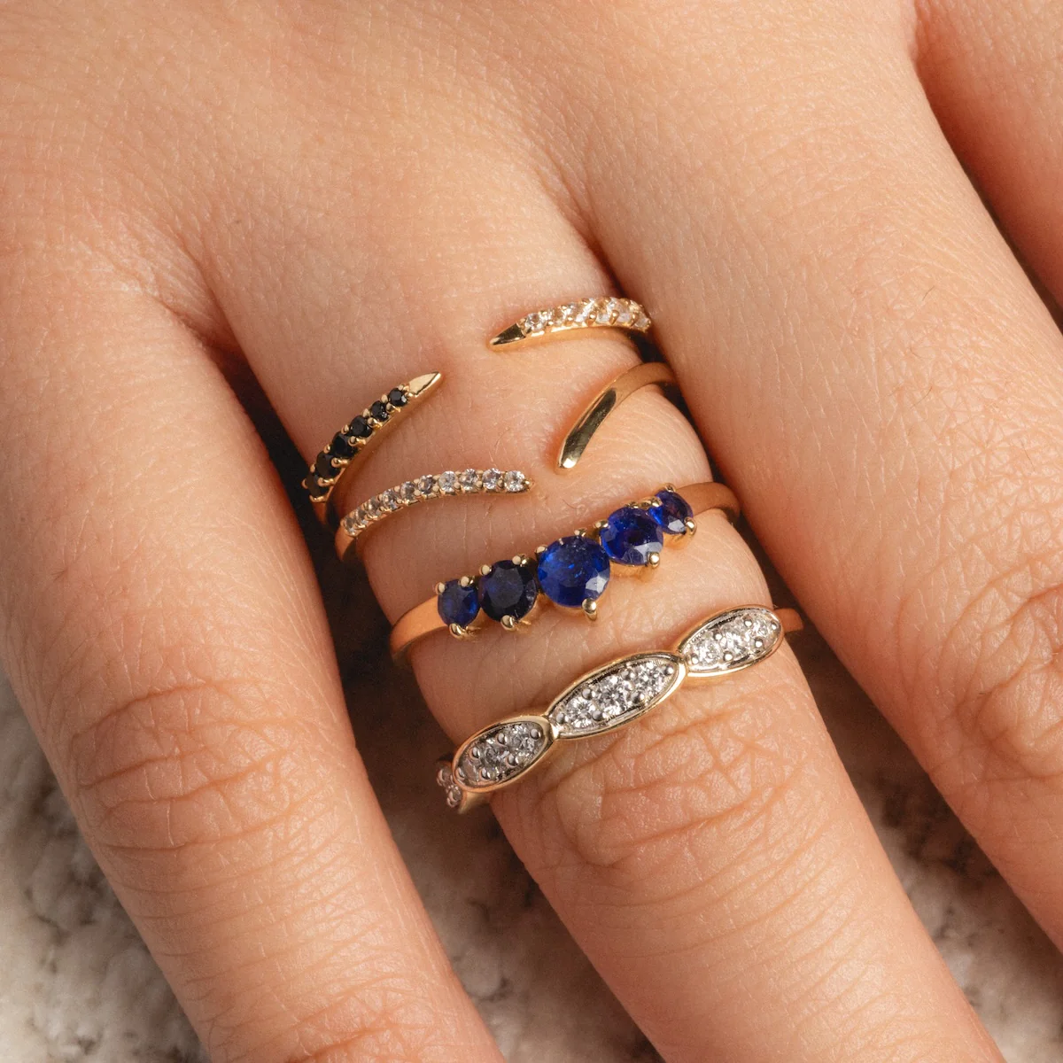 14k Blue Sapphire Arc Nesting Ring - Image 5