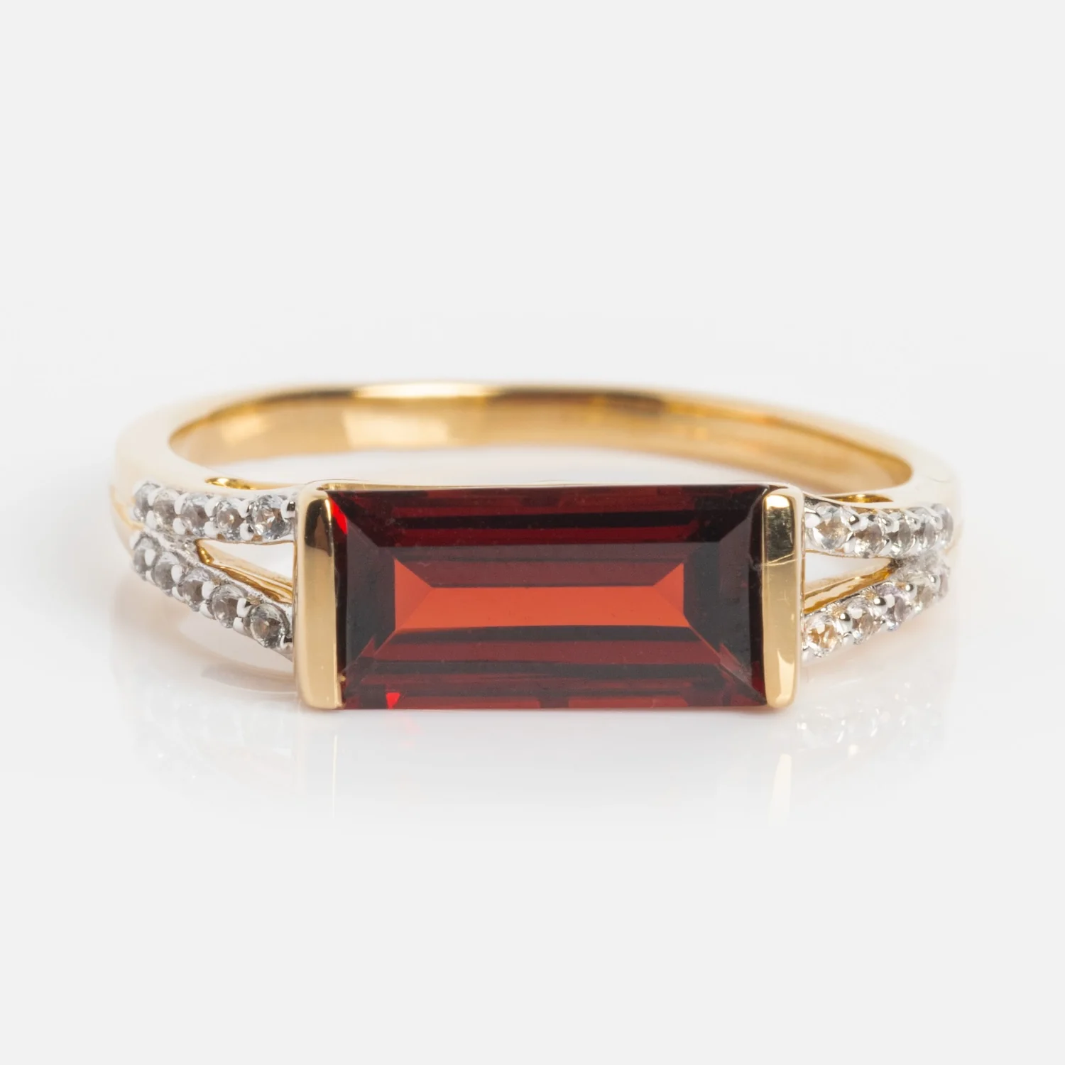 14k Gilded Garnet East West Baguette Ring