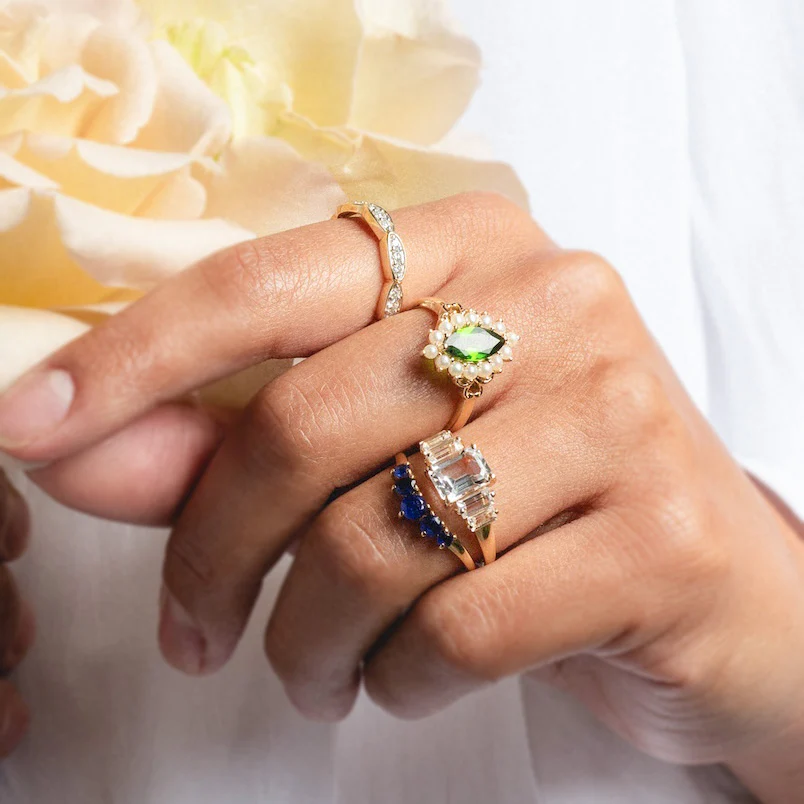 14k Blue Sapphire Arc Nesting Ring - Image 4