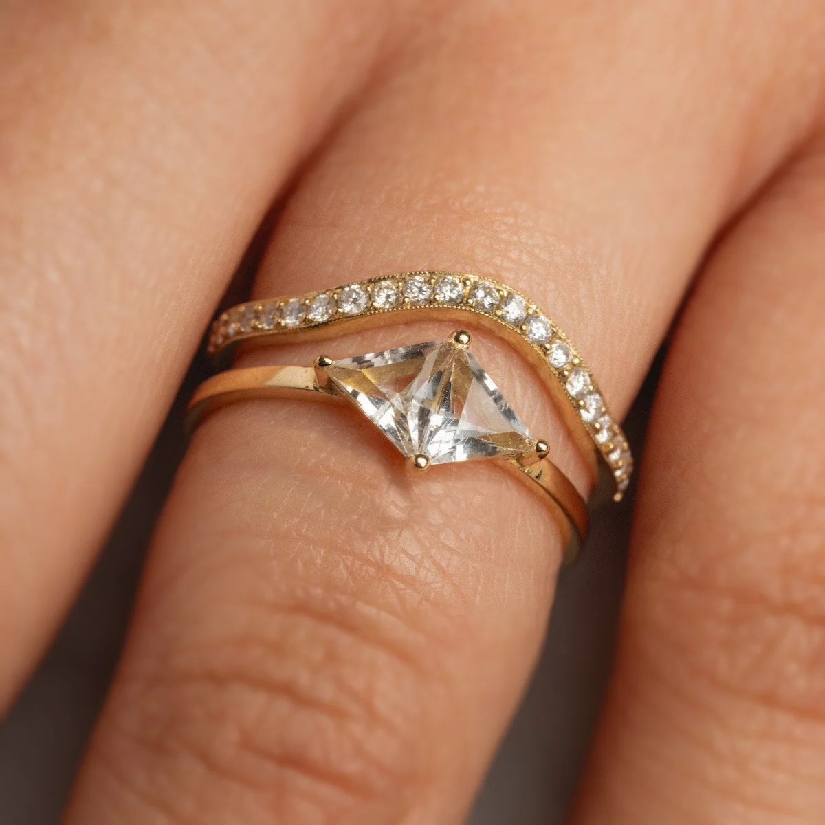 14k Low Tide Curved Band with Diamonds - Image 8