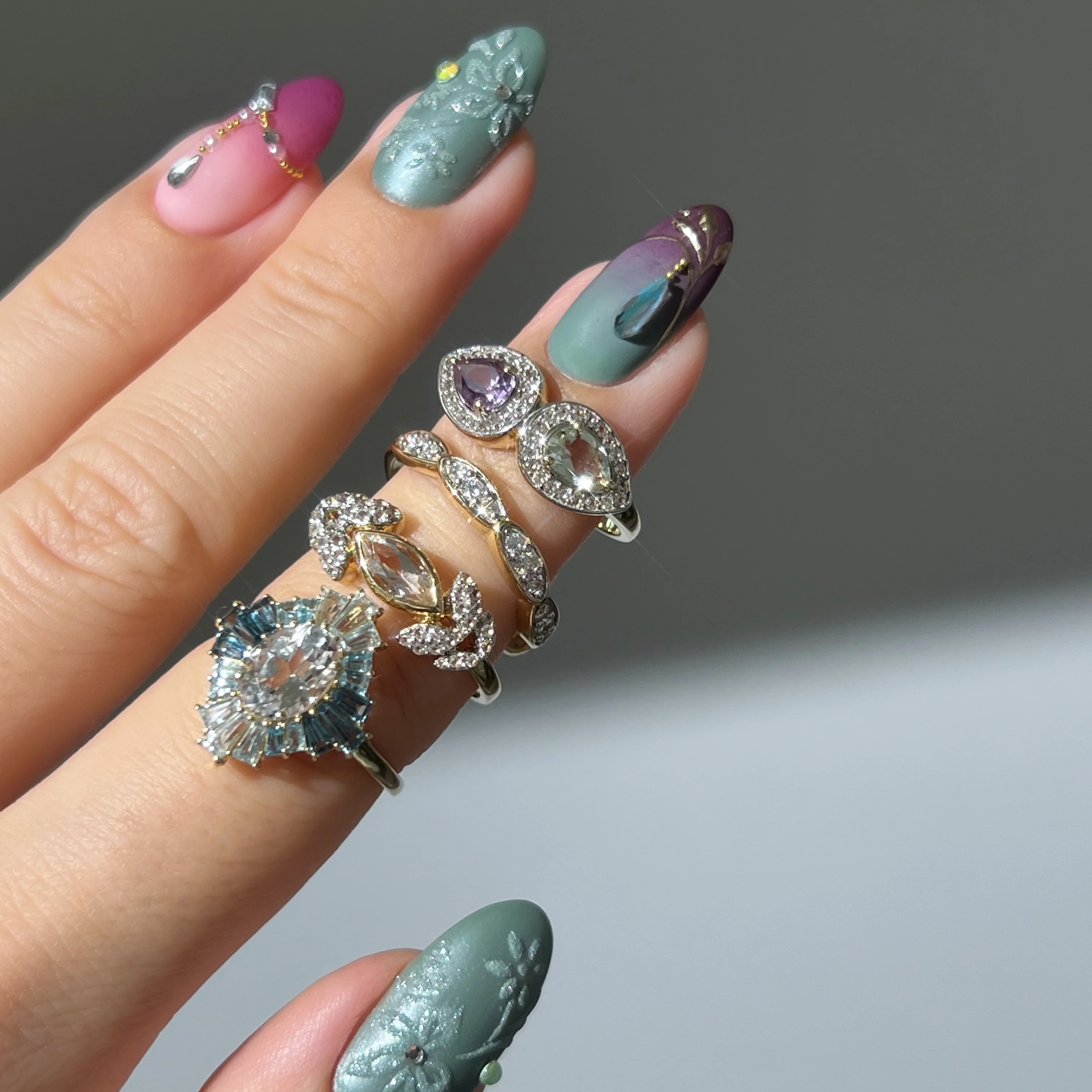 14k Bejeweled Blue Statement Ring - Image 6
