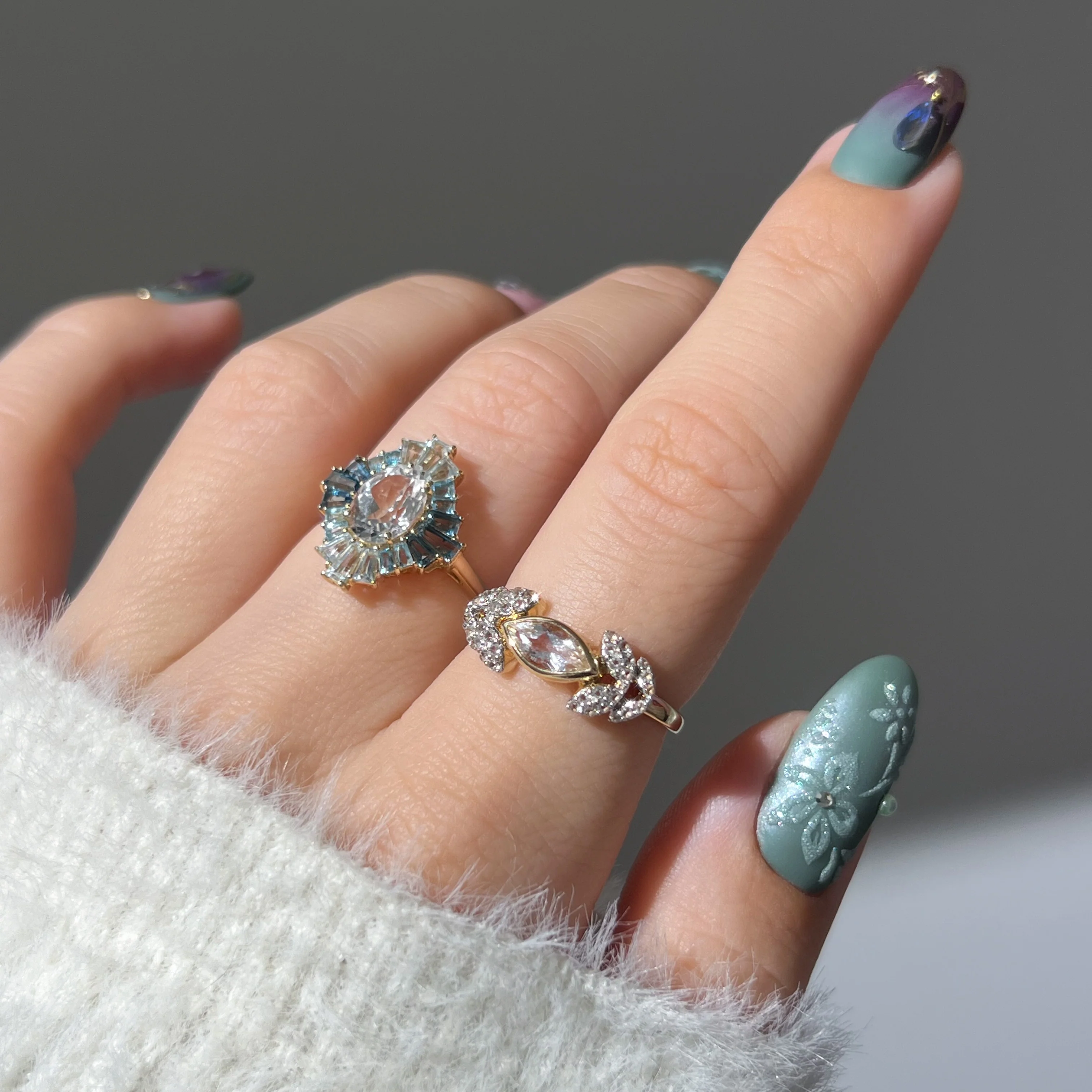14k Bejeweled Blue Statement Ring - Image 3