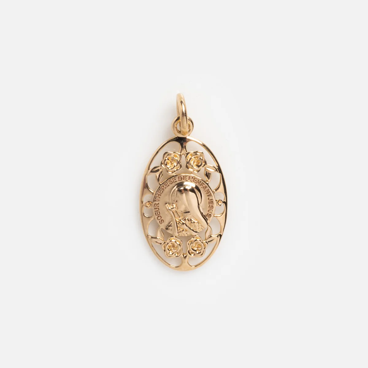 14k Vintage Revival St. Therese Oval Charm