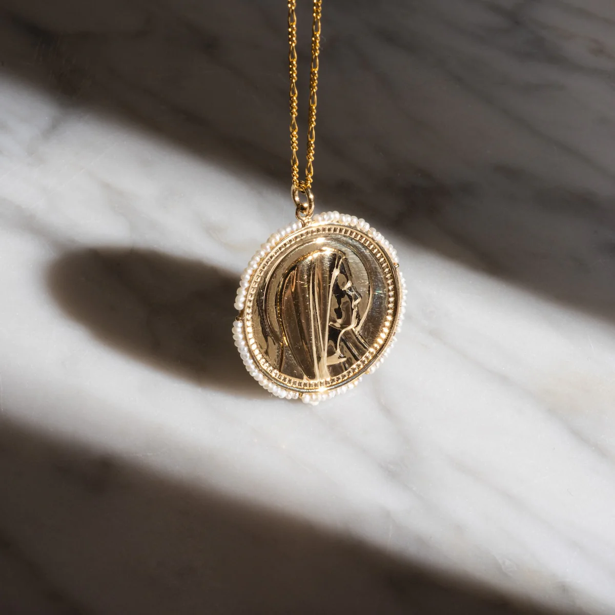 14k Vintage Revival Mother Mary Pearl Charm - Image 5