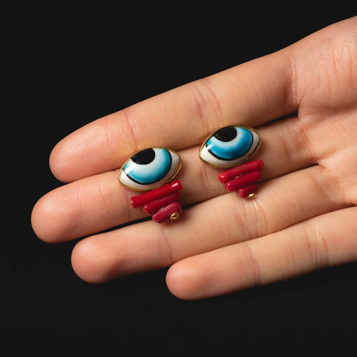 Adira Blue Porcelain Evil Eye Stud Earrings - Image 4