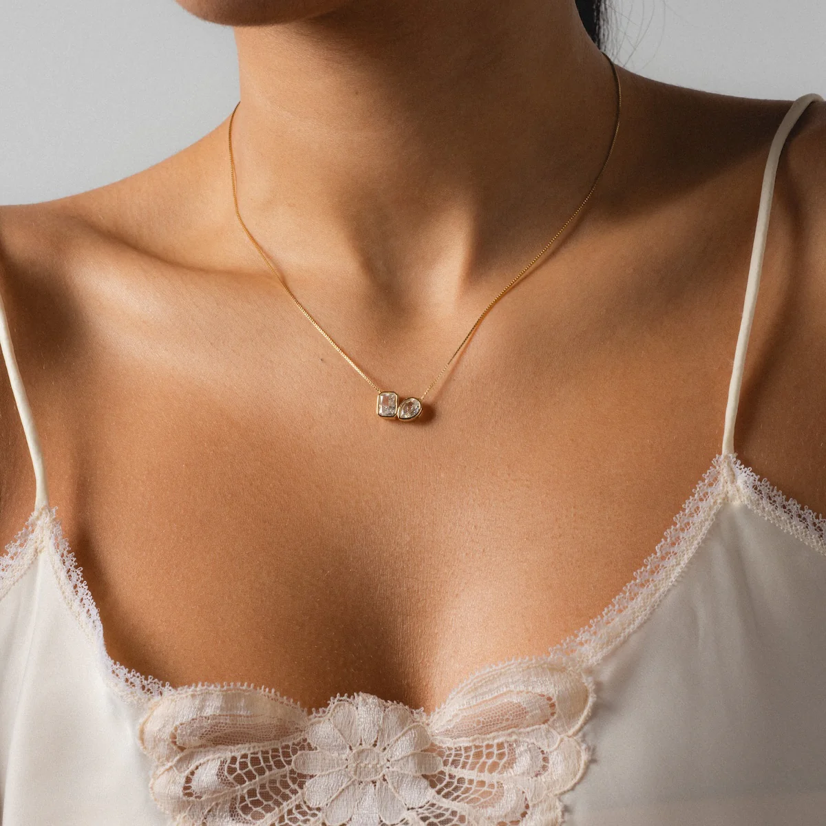 Baguette and Pear Cushion Pendant Necklace - Image 2