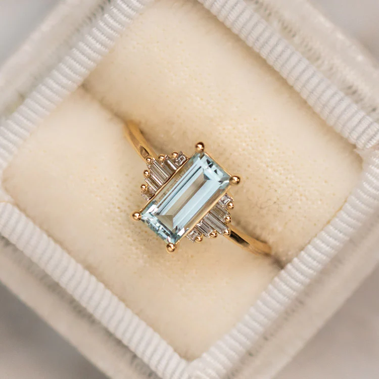 Baguette Cut Aquamarine and Diamond Ring - Image 3