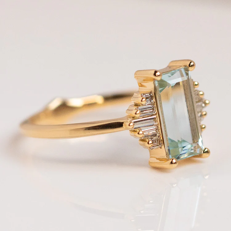 Baguette Cut Aquamarine and Diamond Ring - Image 4