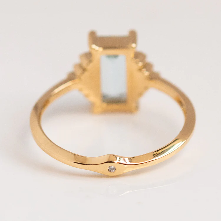 Baguette Cut Aquamarine and Diamond Ring - Image 5
