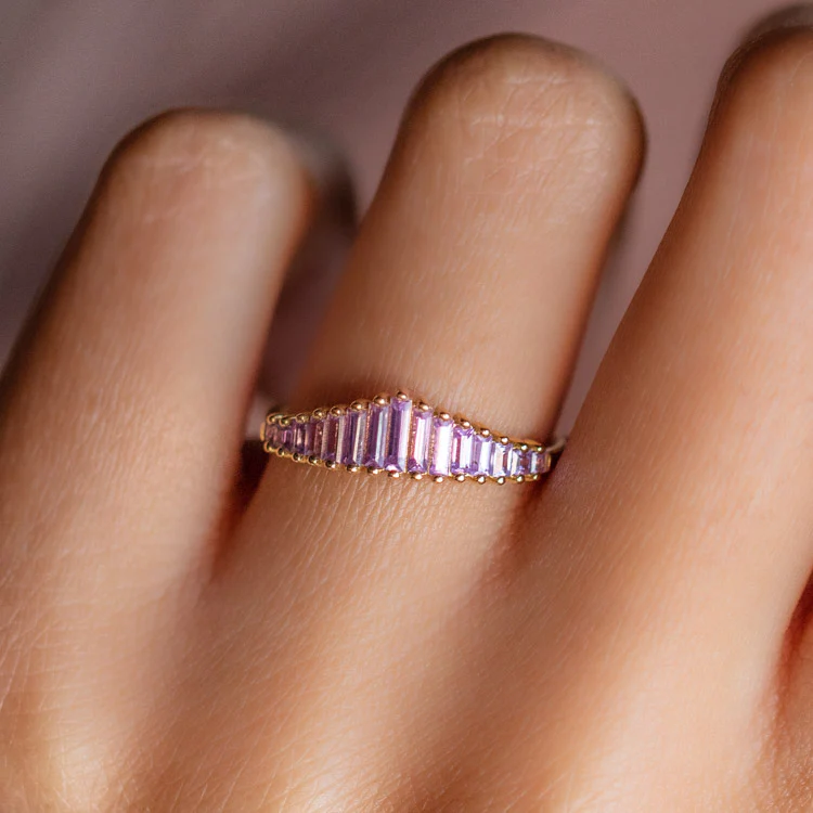 Baguette Cut Lilac Sapphire Ring - Image 7