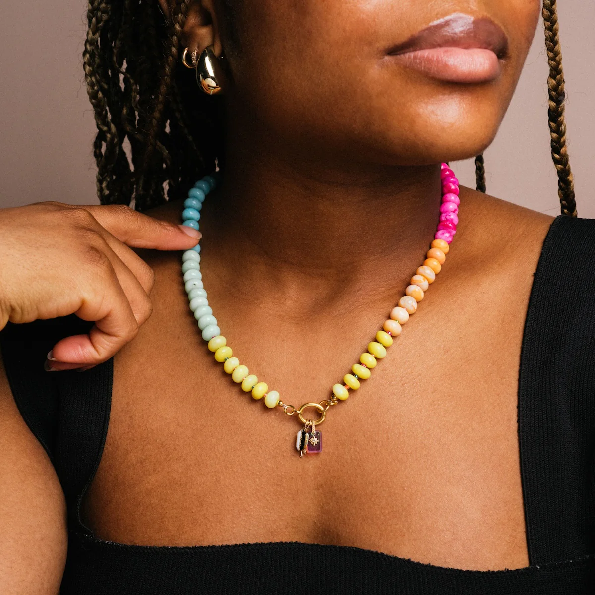 Beaded Gemstone Charm Holder Necklace - Image 17