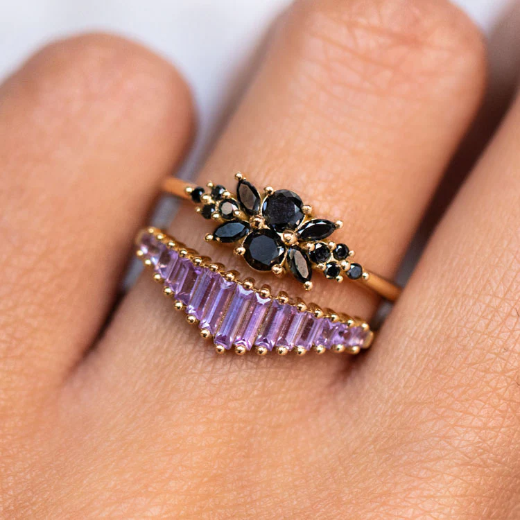 Black Diamond Flora Engagement Ring - Image 4