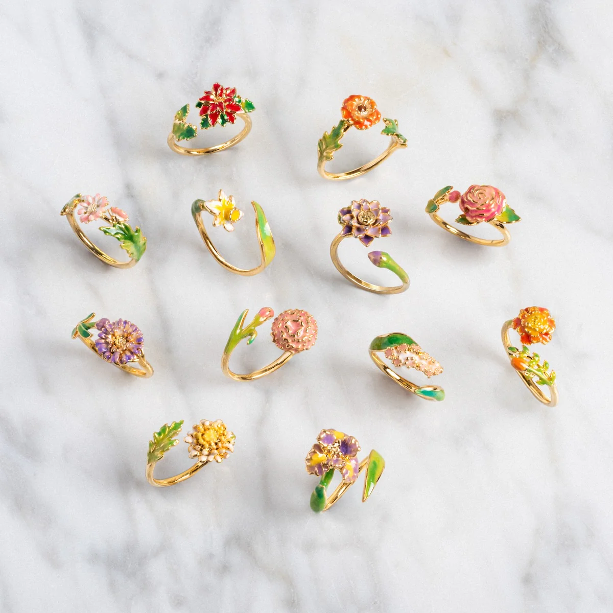 Blooming Color Adjustable Enamel Birth Flower Ring - Image 11