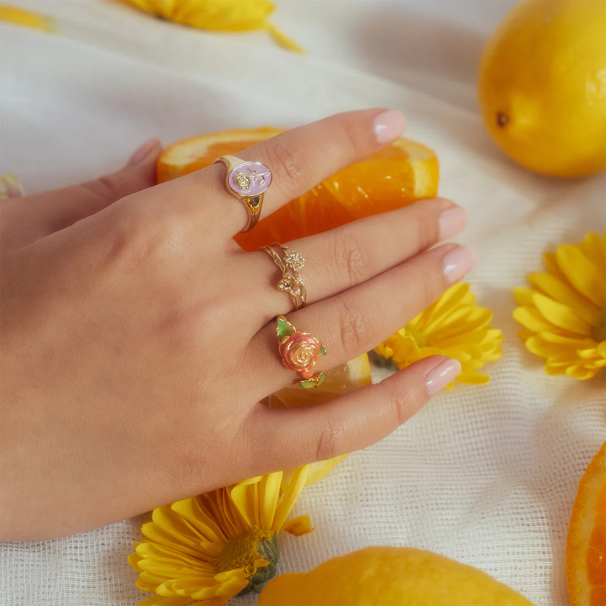 Enamel Birth Flower Signet Ring - Image 3