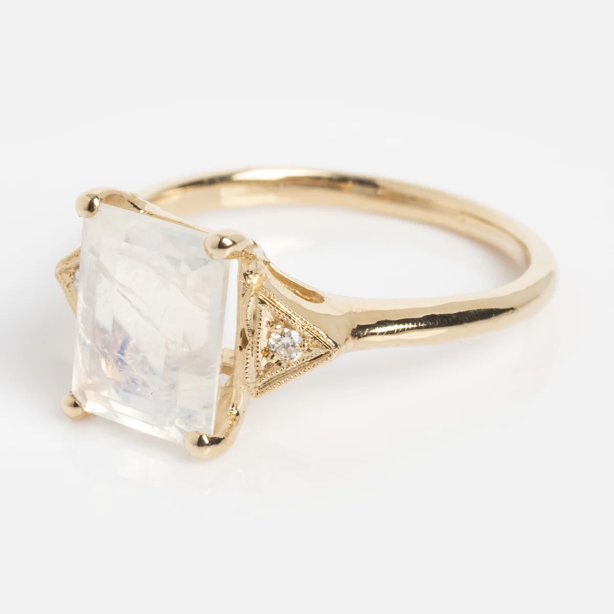 14k Celestia Rainbow Moonstone and Diamond Ring - Image 7