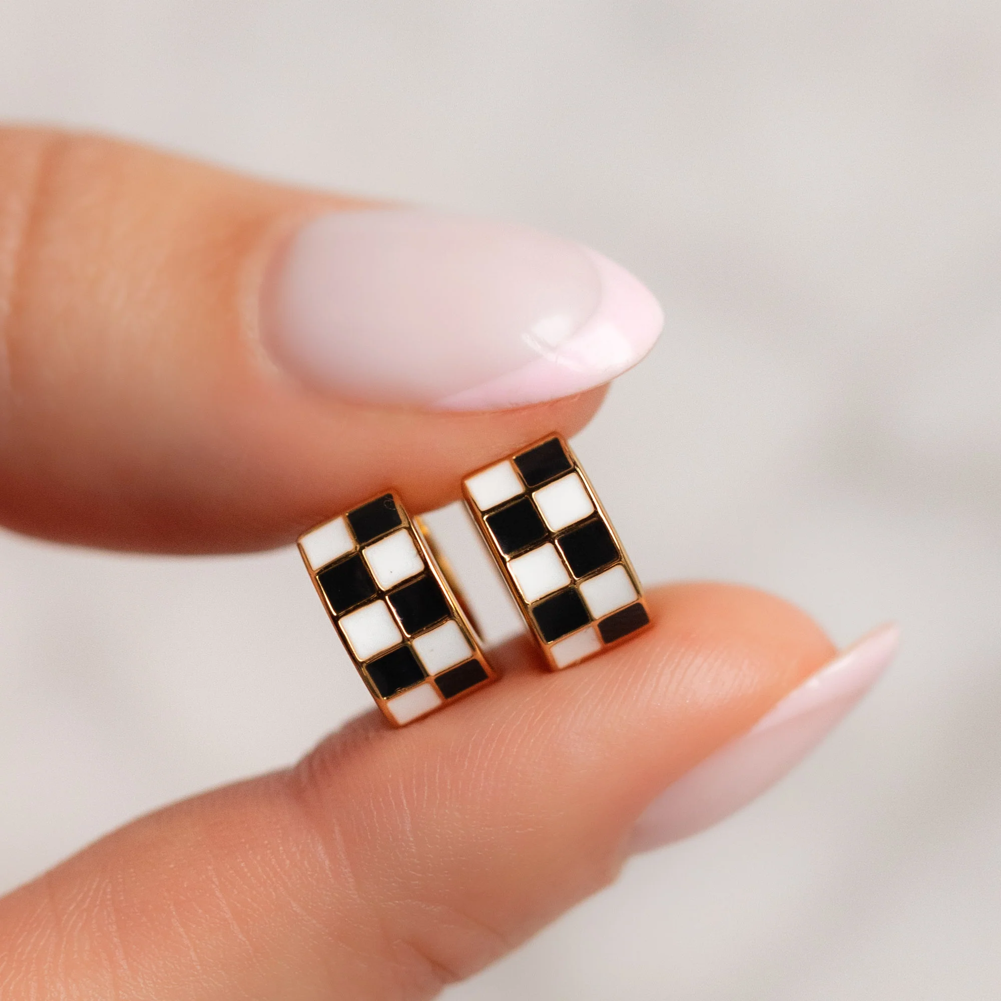 Checkered Huggie Earrings - Image 3