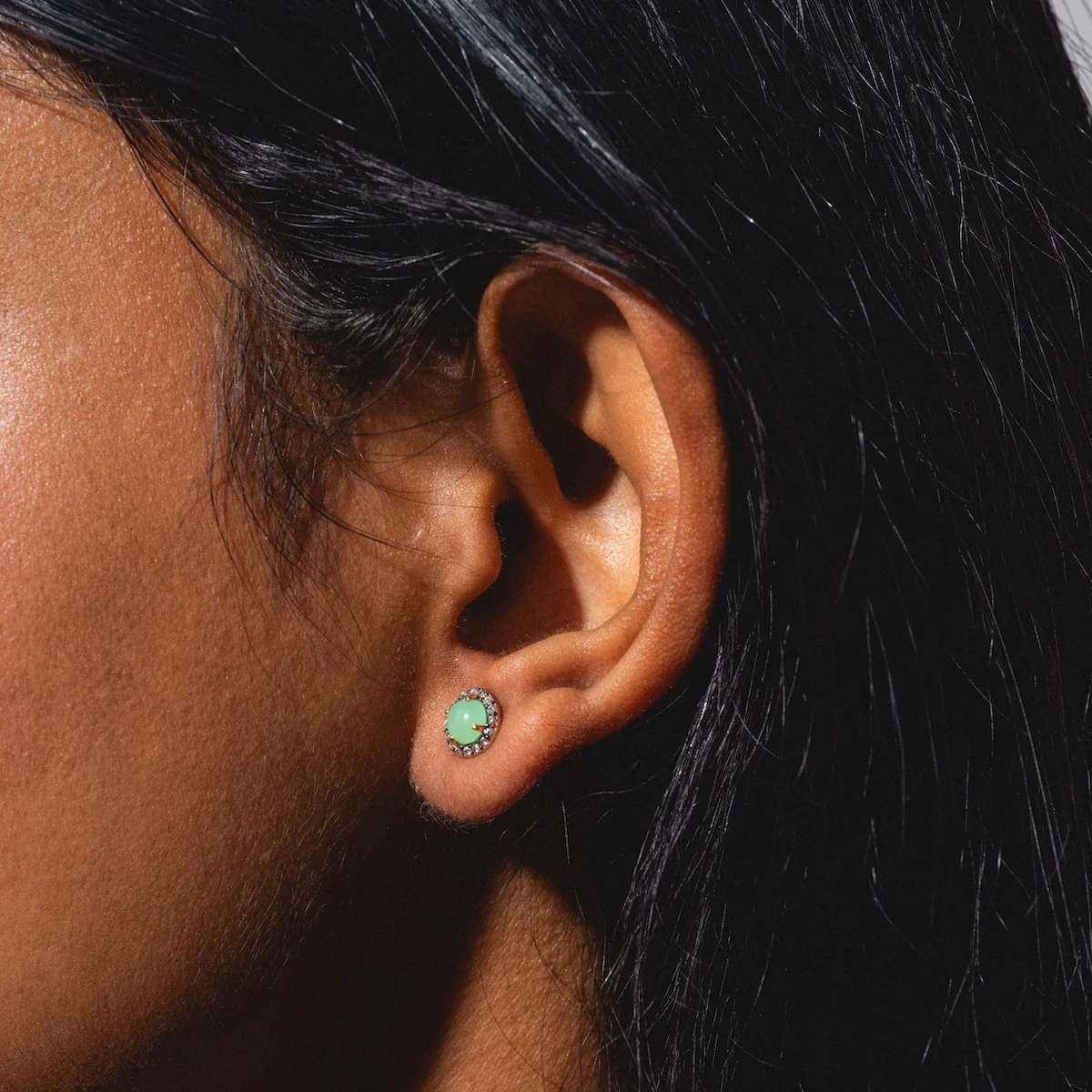 Chrysoprase Pave Stud Earrings - Image 3