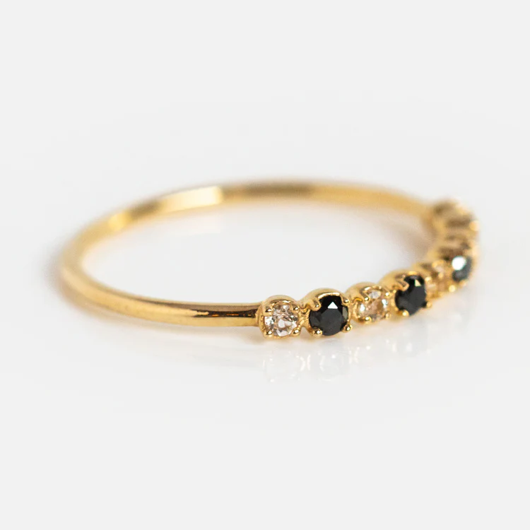 14k Classic White Sapphire and Black Diamond Band - Image 6