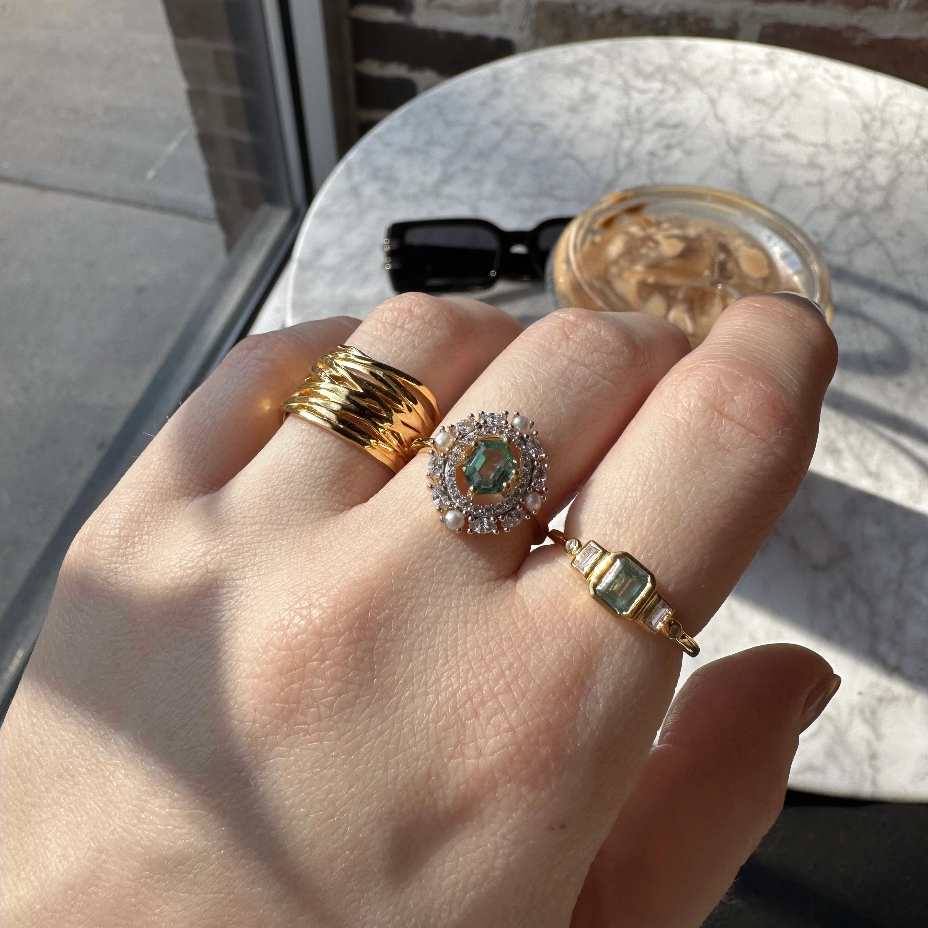 Fern Green Topaz Statement Ring with Pearl Halo - Image 4