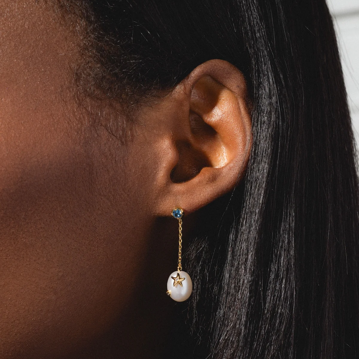 Gem Accent Pearl Drop Earrings - Image 2