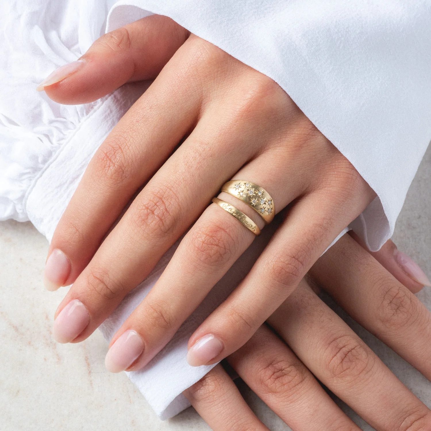 14k Half Moon Bombe Diamond Ring - Image 2