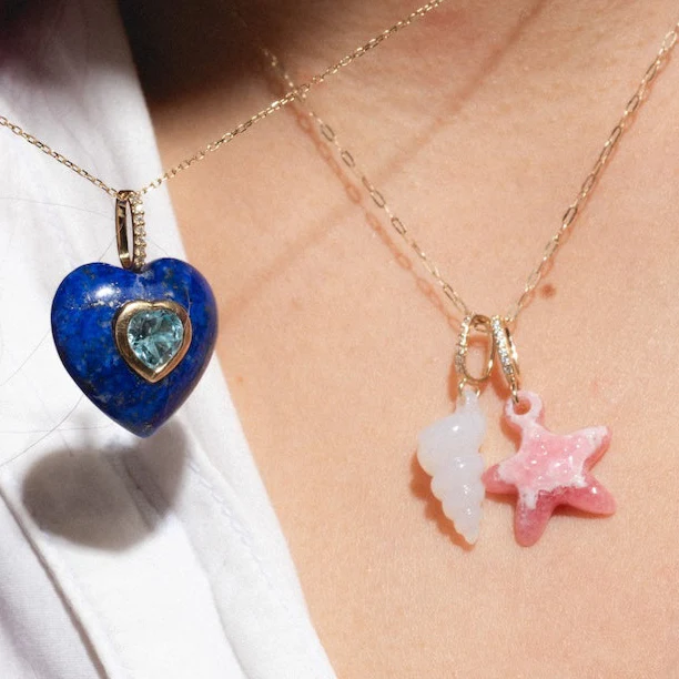 14k Lapis Lazuli and Blue Topaz Heart Pendant Charm - Image 7