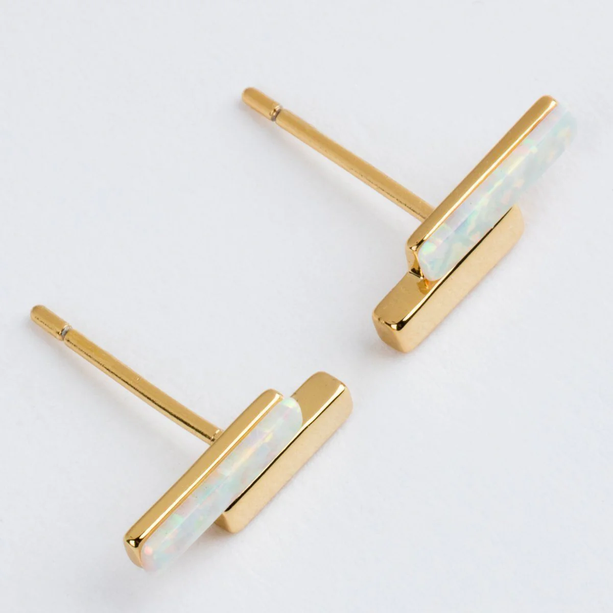 Mod Bar Gem Stud Earrings with Opal - Image 3