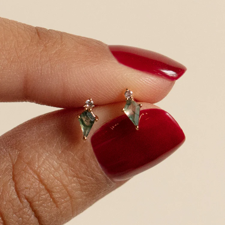 Solid Gold Aquatic Agate Elements Kite Studs - Image 3