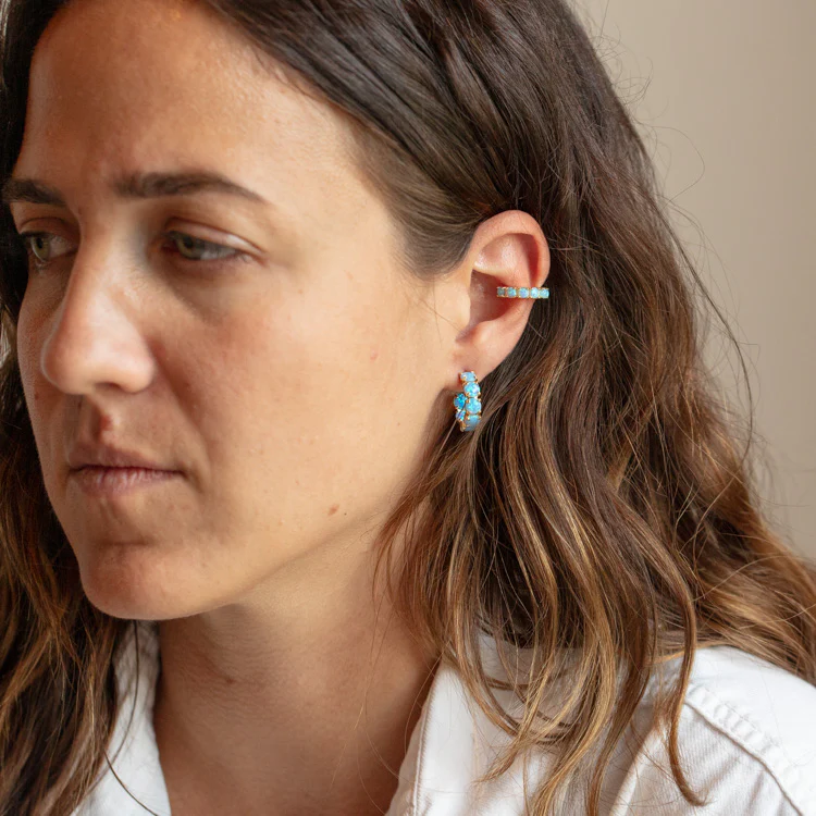 Oh She Fancy Blue Opal Huggie Hoop Earrings - Image 4