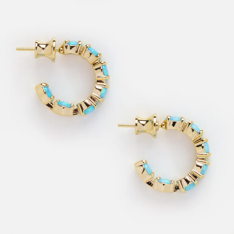 Oh She Fancy Blue Opal Huggie Hoop Earrings - Image 5