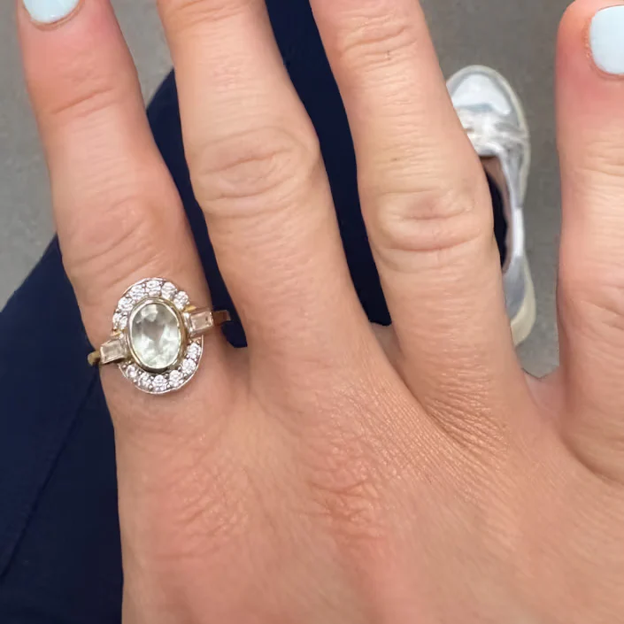 Oval Deco Green Amethyst and CZ Ring - Image 4