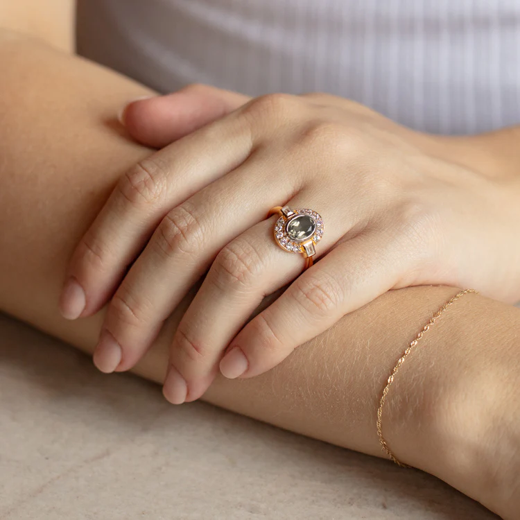 Oval Deco Green Amethyst and CZ Ring - Image 6