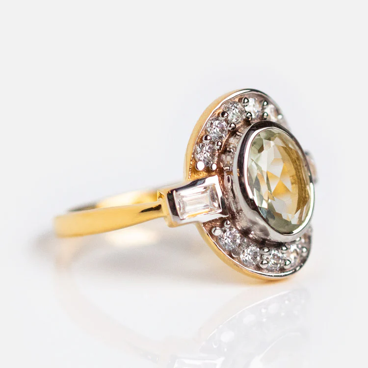 Oval Deco Green Amethyst and CZ Ring - Image 7