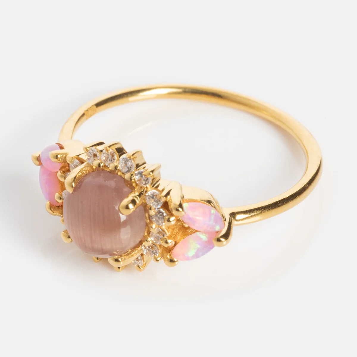 Pink Opal and Cats Eye Moonstone Sunflower Ring - Image 6