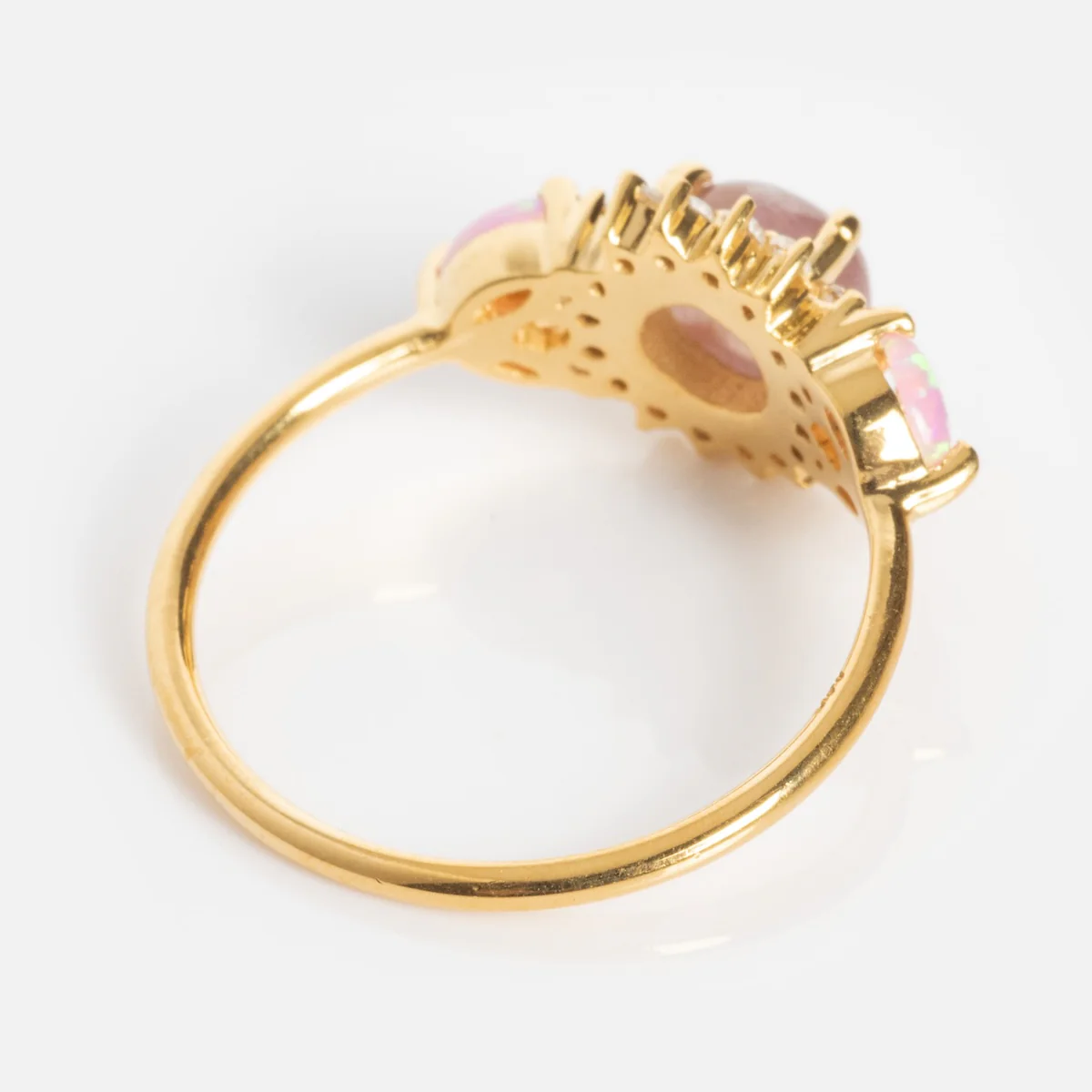 Pink Opal and Cats Eye Moonstone Sunflower Ring - Image 7