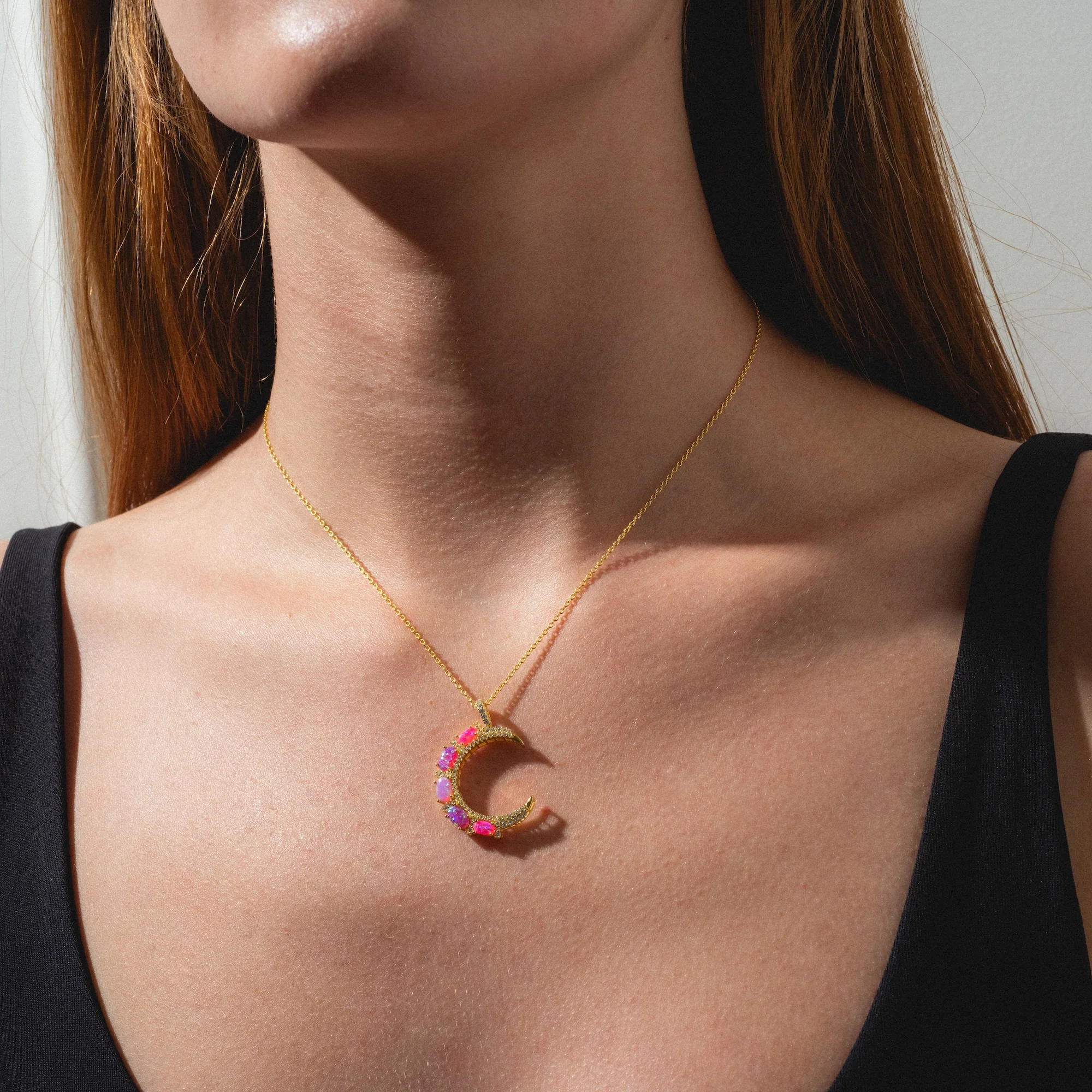 Pink Opal Crescent Moon Pendant - Image 3