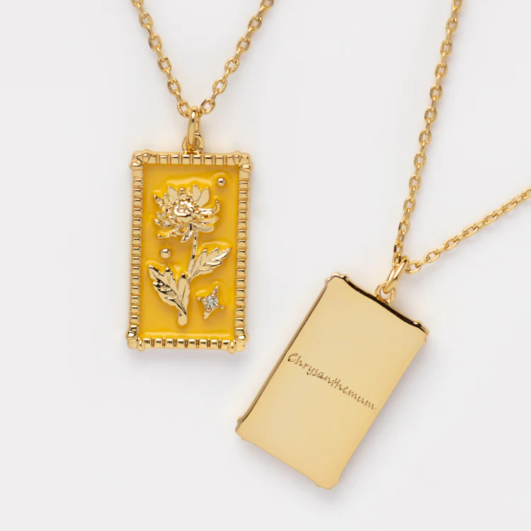 Enamel Birth Flower Pendant Necklace - Image 20