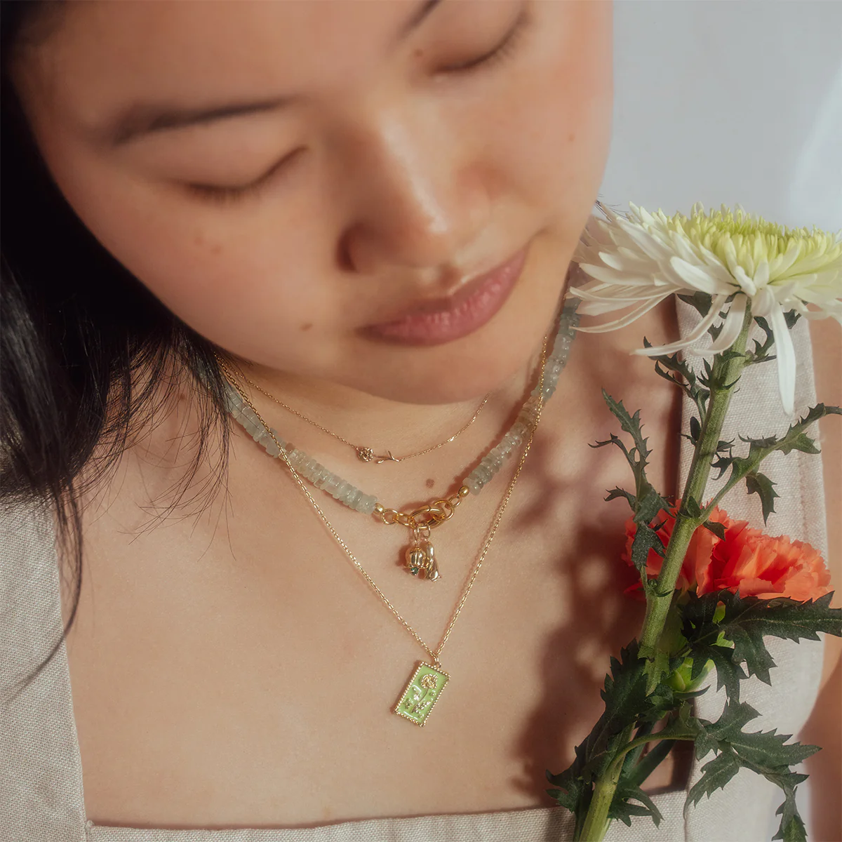 Enamel Birth Flower Pendant Necklace - Image 3