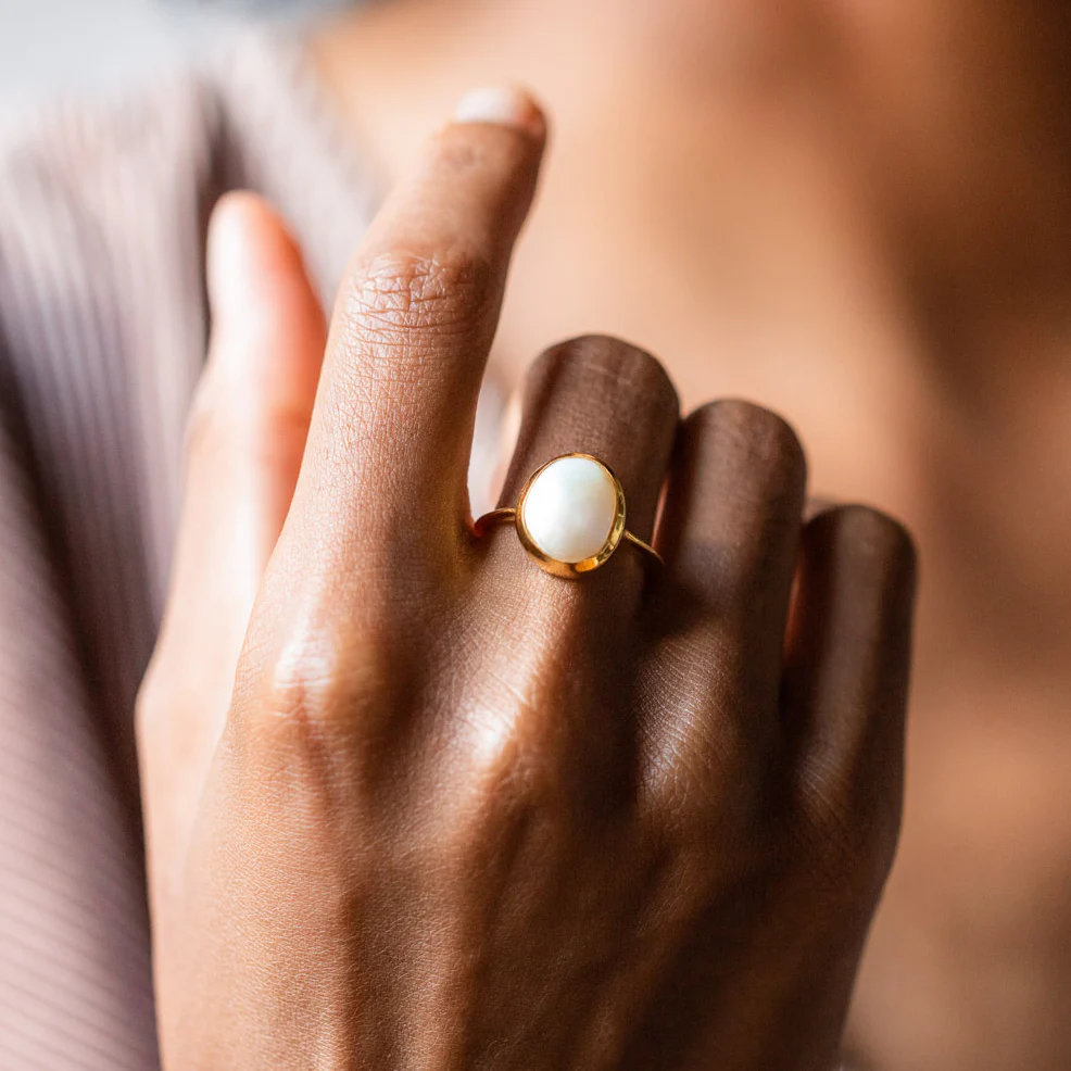 Simple Semi Precious Pearl Ring - Image 3