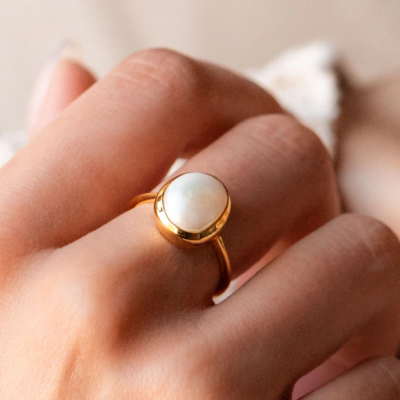 Simple Semi Precious Pearl Ring - Image 4