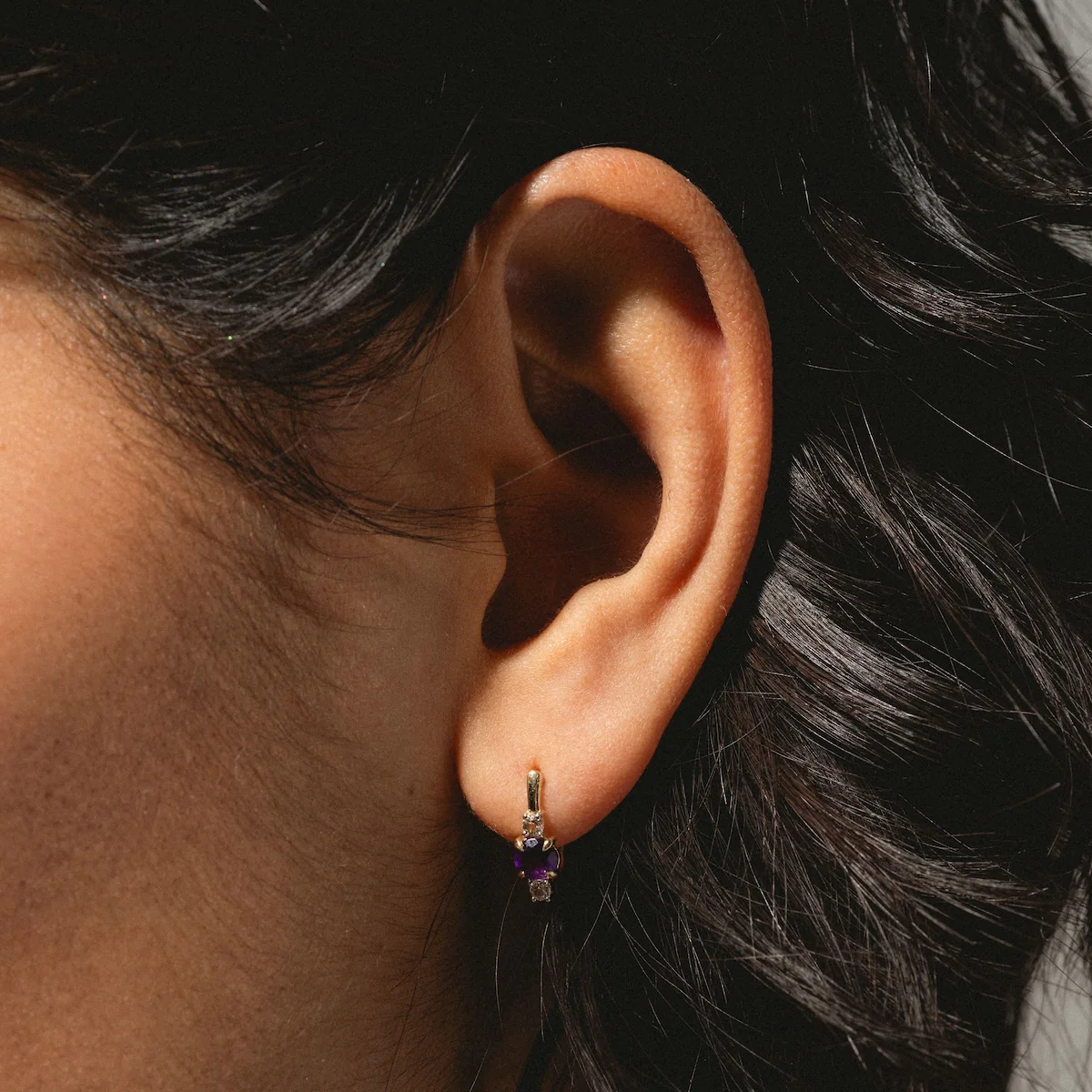 Solid Gold 2025 February Capsule Classic Amethyst Hugger Earrings - Image 2