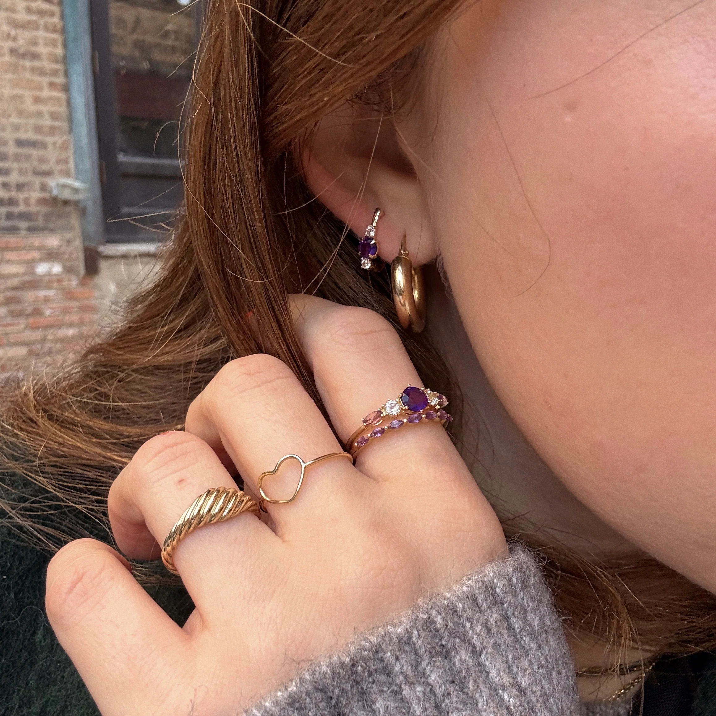 Solid Gold 2025 February Capsule Classic Amethyst Hugger Earrings - Image 3