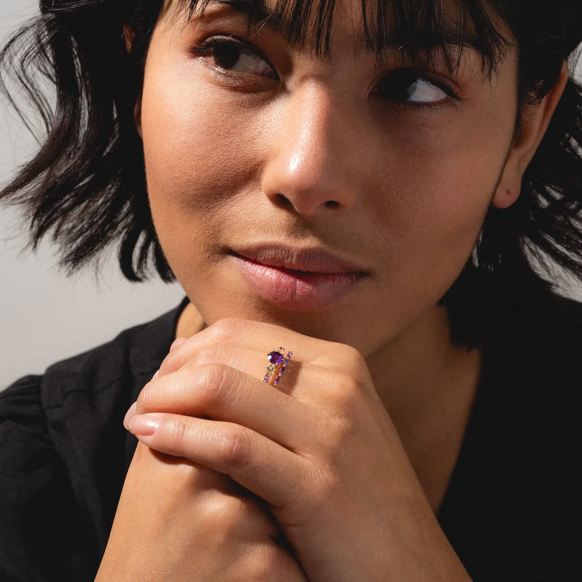 Solid Gold 2025 February Capsule Delicate Amethyst Stacking Ring - Image 5