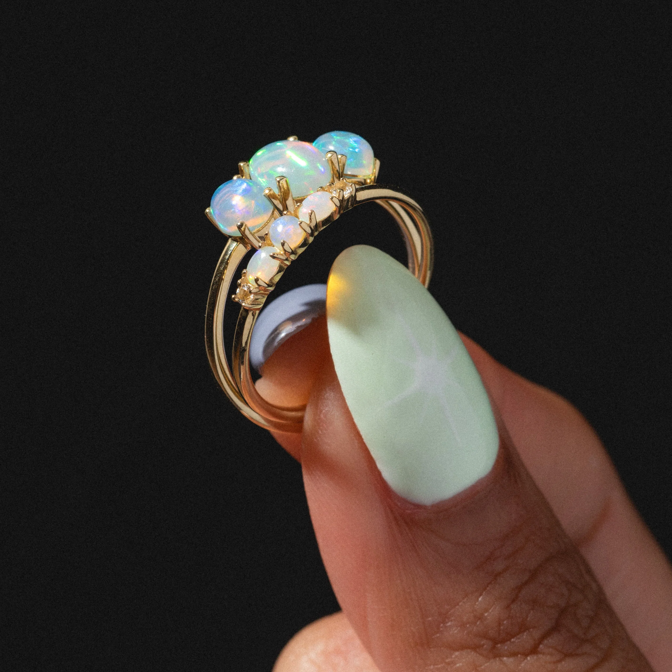 Solid Gold 2025 October Capsule Classic Opal Trio Statement Ring - Image 4