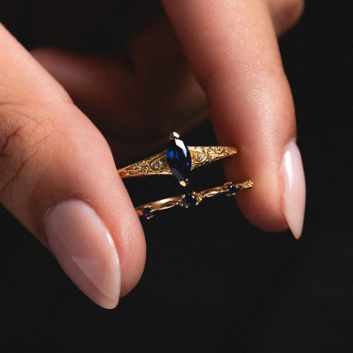 Solid Gold 2025 September Capsule Classic Blue Sapphire Statement Ring - Image 5