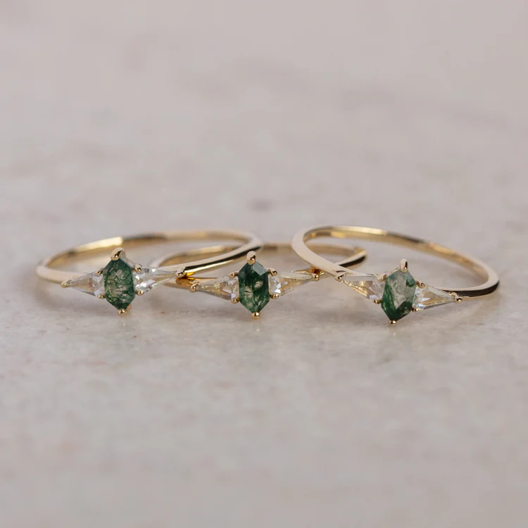 Solid Gold Aquatic Agate Elements Hexagon Ring - Image 5
