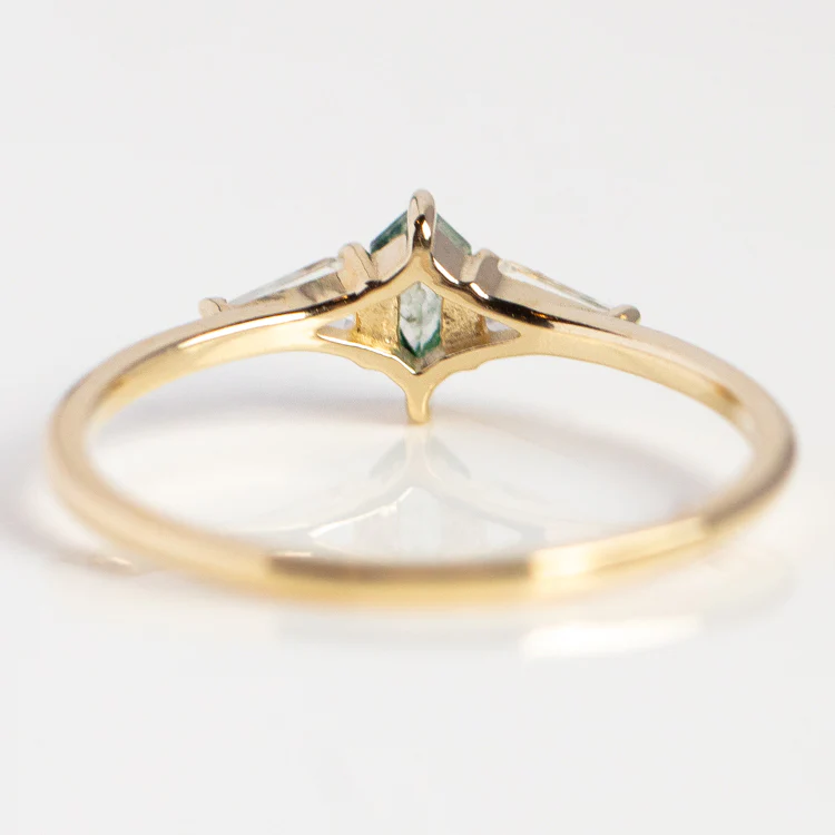 Solid Gold Aquatic Agate Elements Hexagon Ring - Image 7