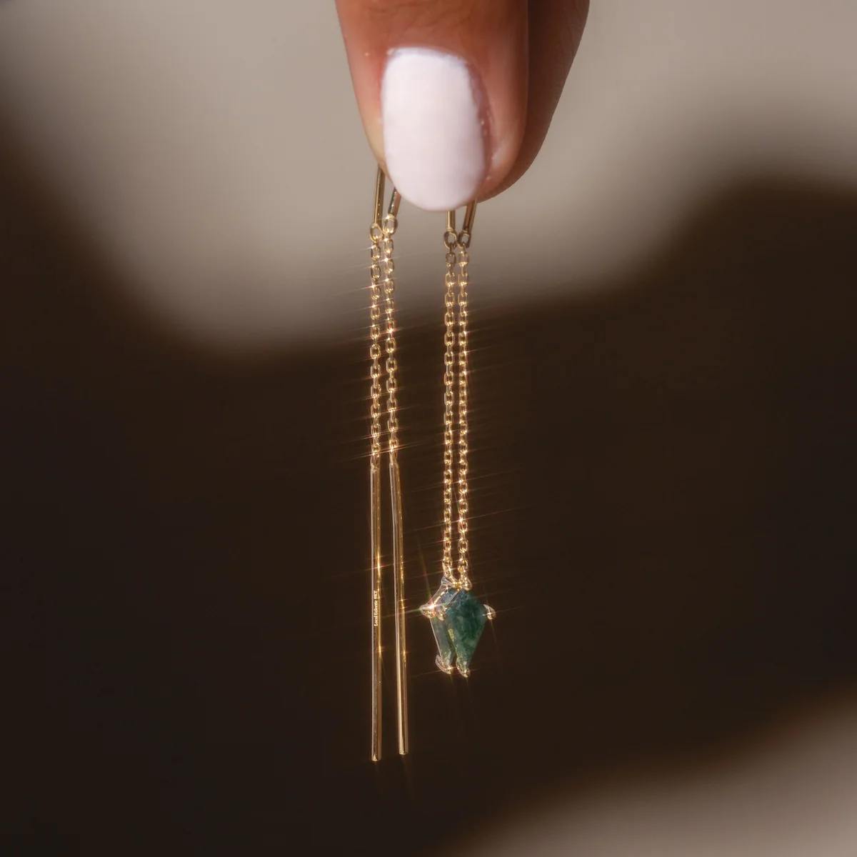 Solid Gold Aquatic Agate Elements Kite Threader Earrings - Image 3