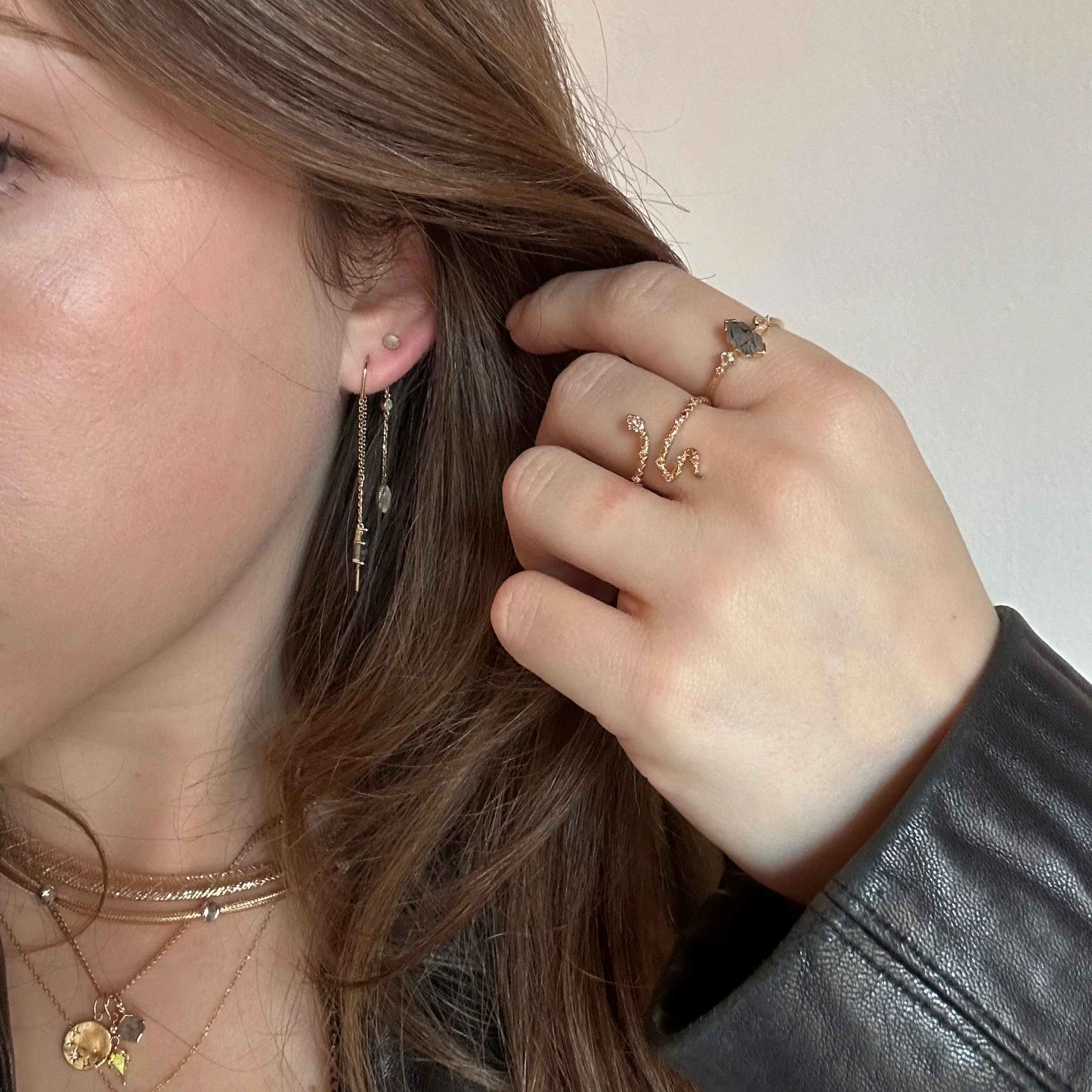 Solid Gold Aquatic Agate Elements Kite Threader Earrings - Image 4